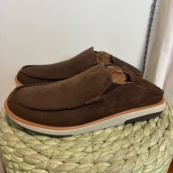 OluKai Kalia Slip-On Brown Dark Wood Leather Drop Hell Men’s Loafers Size 11 main image 12